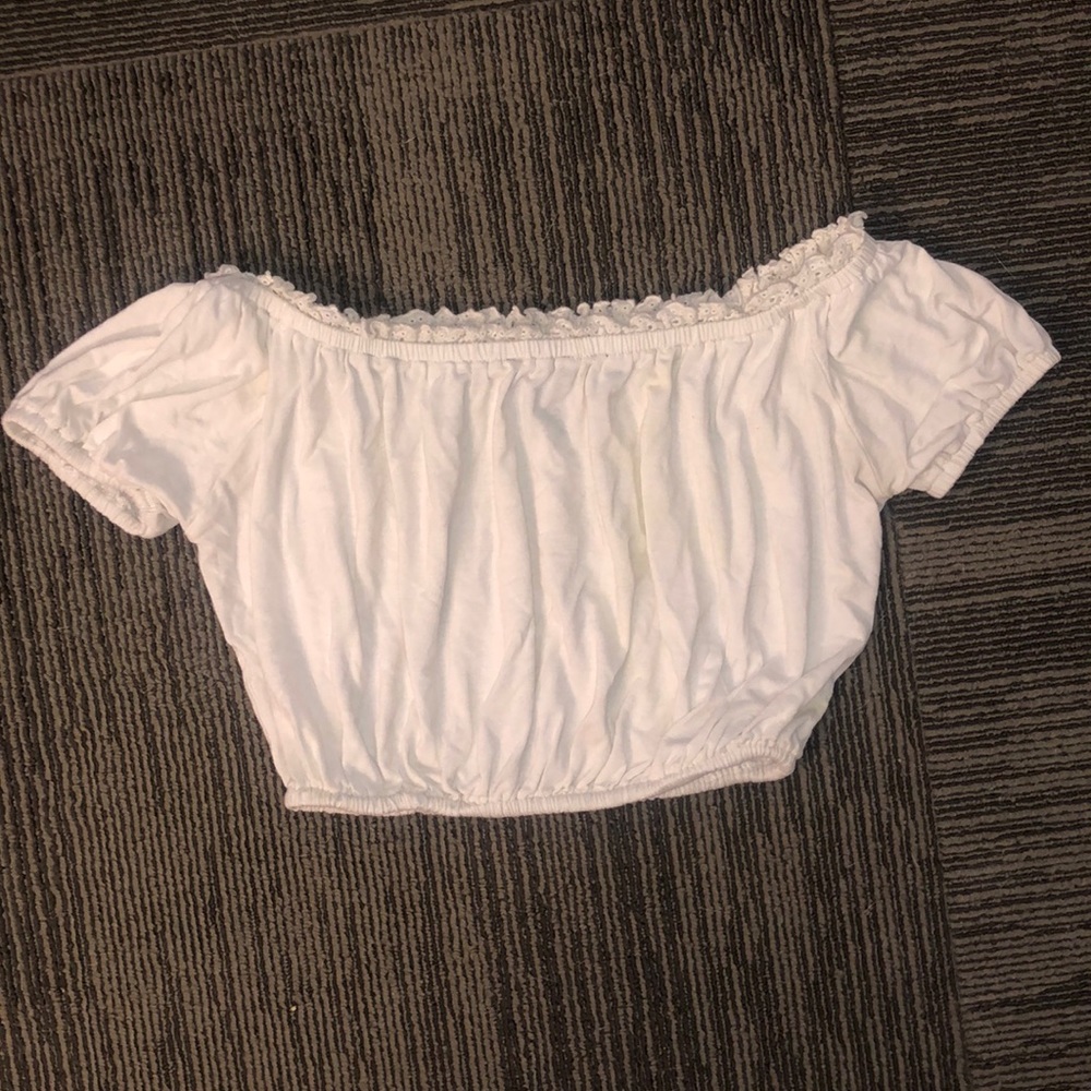 White Flowy off the shoulder crop top